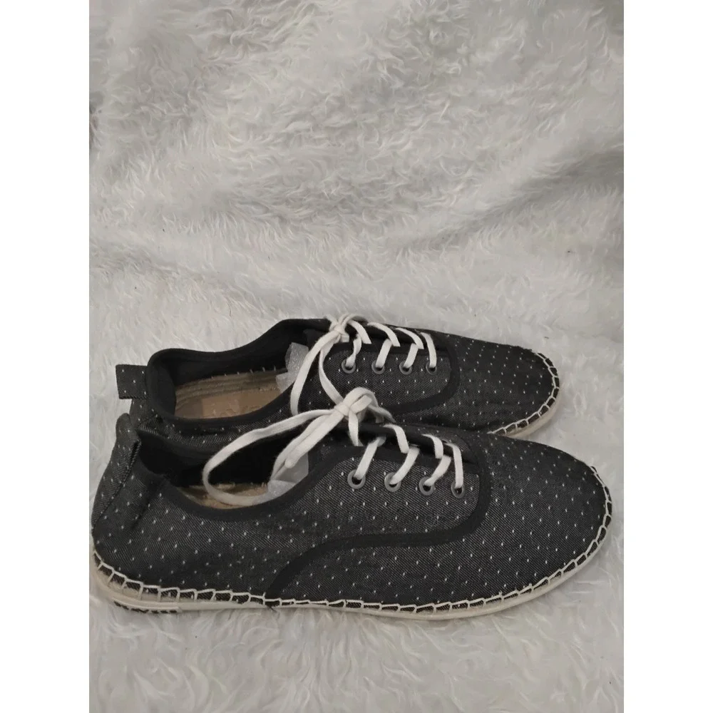 SeaVees Sorrento Sand Shoe Womens 9 Black Polka Dot Denim Espadrille Sneakers
